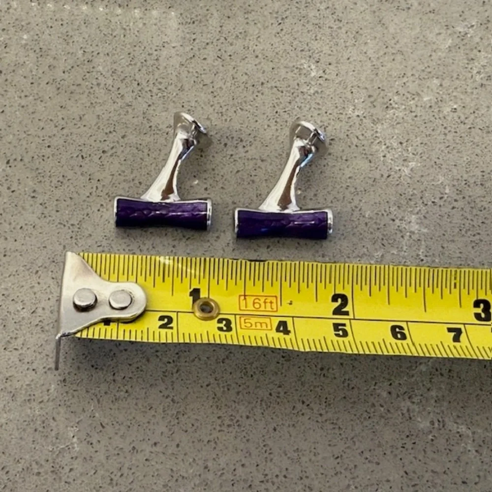 Men's Purple Enamel Bar Silver-Tone Metal Pair Cufflinks -EUC